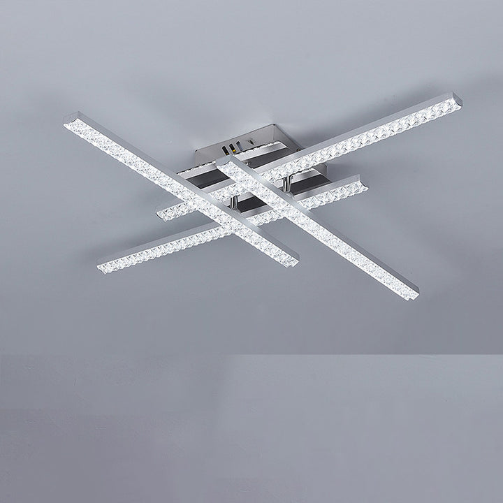 Ligne de Simplicité Moderne Cadre en Acier Inoxydable Croisé Abat-jour en Acrylique Plafonnier Semi-Encastré LED Pour Salon 