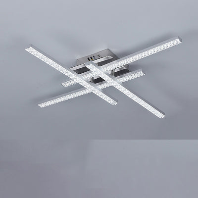 Moderne Simplicity Line Crossover-Deckenleuchte mit Edelstahlrahmen und Acrylschirm, halbbündige LED-Deckenleuchte für Wohnzimmer 