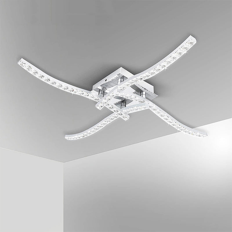 Moderne Simplicity Line Crossover-Deckenleuchte mit Edelstahlrahmen und Acrylschirm, halbbündige LED-Deckenleuchte für Wohnzimmer 