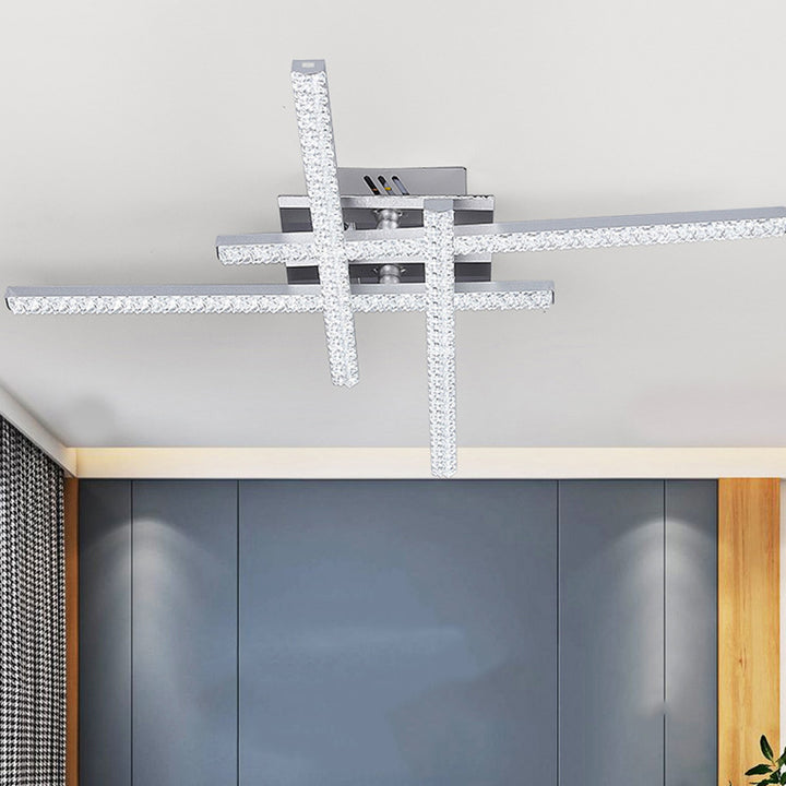 Ligne de Simplicité Moderne Cadre en Acier Inoxydable Croisé Abat-jour en Acrylique Plafonnier Semi-Encastré LED Pour Salon 