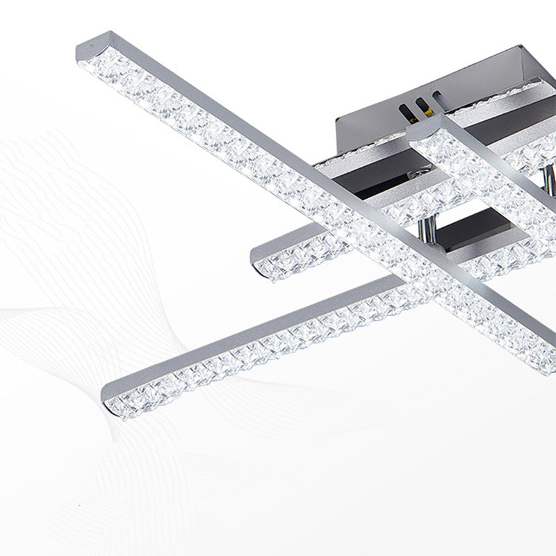 Moderne Simplicity Line Crossover-Deckenleuchte mit Edelstahlrahmen und Acrylschirm, halbbündige LED-Deckenleuchte für Wohnzimmer 