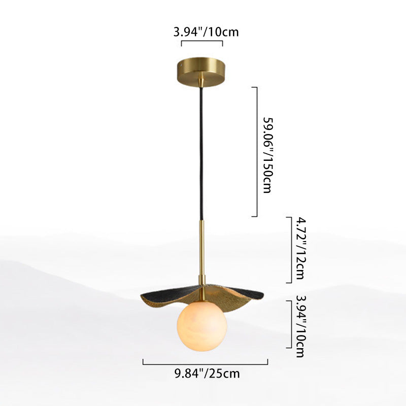 Suspension luminaire contemporain créatif Orb avec abat-jour en verre et feuille de cuivre pleine pour salon 
