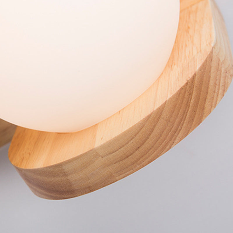 Applique Murale 1 Lumière Moderne Minimaliste en Bois avec Abat-Jour en Verre Rond et Cylindrique pour Salon 