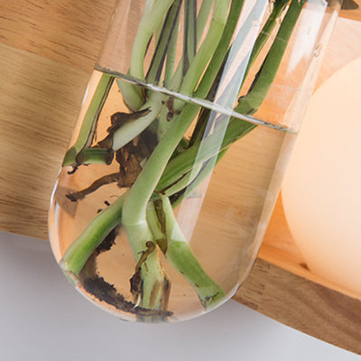 Applique Murale 1 Lumière Moderne Minimaliste en Bois avec Abat-Jour en Verre Rond et Cylindrique pour Salon 