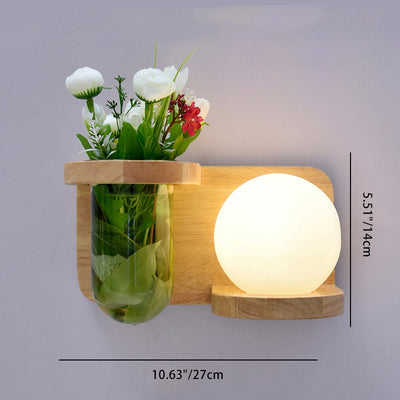 Applique Murale 1 Lumière Moderne Minimaliste en Bois avec Abat-Jour en Verre Rond et Cylindrique pour Salon 