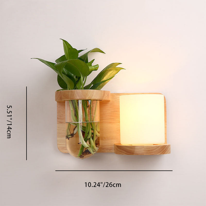 Applique Murale 1 Lumière Moderne Minimaliste en Bois avec Abat-Jour en Verre Rond et Cylindrique pour Salon 
