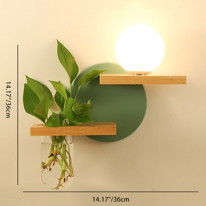 Applique murale 1 lumière en verre, bois et fer avec vase rond orbe de simplicité moderne pour salon 