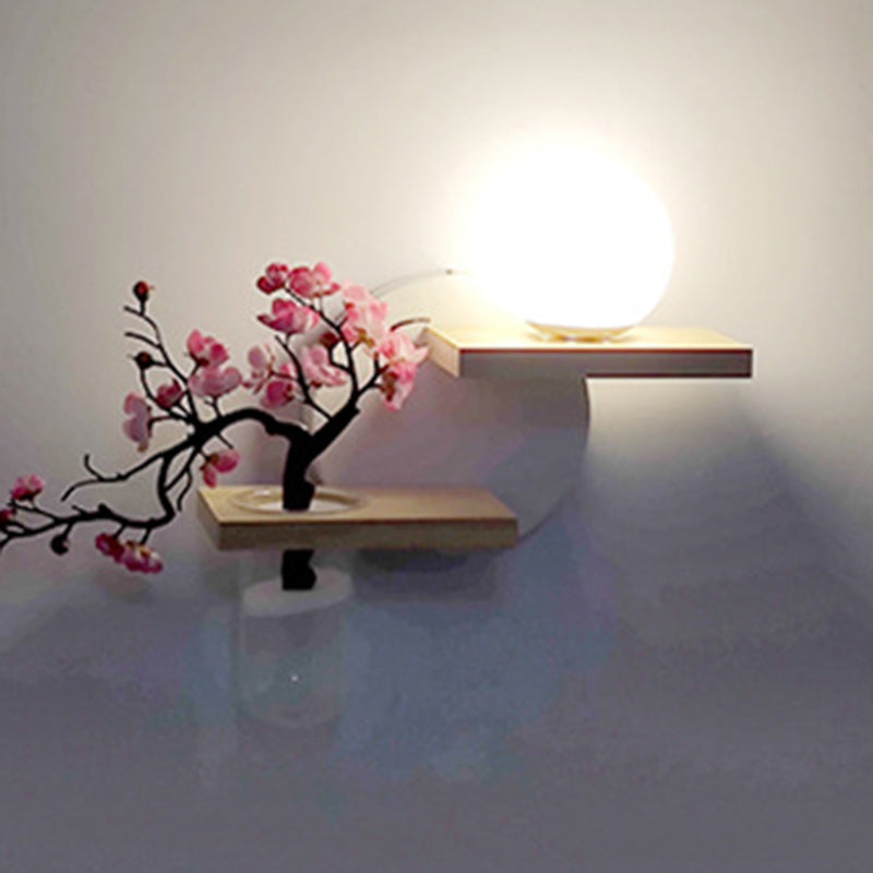 Applique murale 1 lumière en verre, bois et fer avec vase rond orbe de simplicité moderne pour salon 