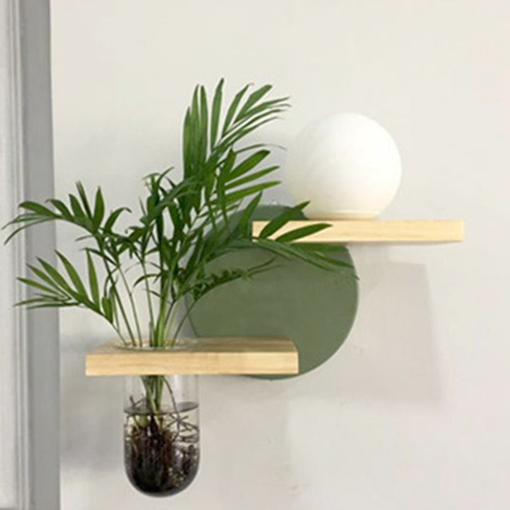 Applique murale 1 lumière en verre, bois et fer avec vase rond orbe de simplicité moderne pour salon 