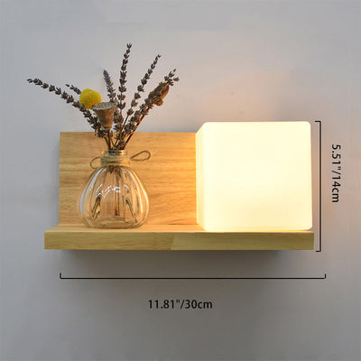Lámpara de Aplique de Pared de 1 Luz de Madera con Pantalla de Vidrio Rectangular Retorcida Cuadrada Creativa Contemporánea para Dormitorio 