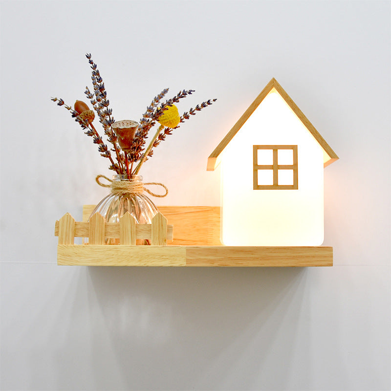 Lámpara de Aplique de Pared de 1 Luz de Madera con Pantalla de Vidrio Rectangular Retorcida Cuadrada Creativa Contemporánea para Dormitorio 