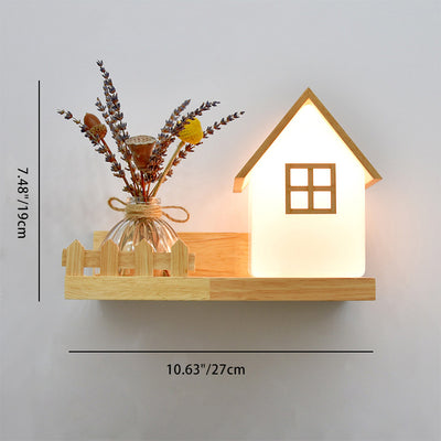Lámpara de Aplique de Pared de 1 Luz de Madera con Pantalla de Vidrio Rectangular Retorcida Cuadrada Creativa Contemporánea para Dormitorio 