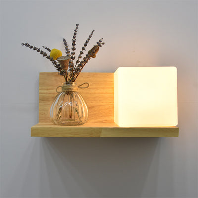 Lámpara de Aplique de Pared de 1 Luz de Madera con Pantalla de Vidrio Rectangular Retorcida Cuadrada Creativa Contemporánea para Dormitorio 