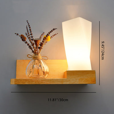 Lámpara de Aplique de Pared de 1 Luz de Madera con Pantalla de Vidrio Rectangular Retorcida Cuadrada Creativa Contemporánea para Dormitorio 