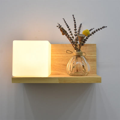 Lámpara de Aplique de Pared de 1 Luz de Madera con Pantalla de Vidrio Rectangular Retorcida Cuadrada Creativa Contemporánea para Dormitorio 