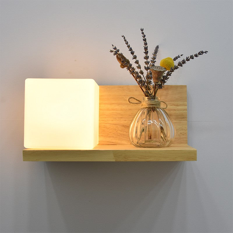 Lámpara de Aplique de Pared de 1 Luz de Madera con Pantalla de Vidrio Rectangular Retorcida Cuadrada Creativa Contemporánea para Dormitorio 