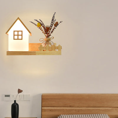 Lámpara de Aplique de Pared de 1 Luz de Madera con Pantalla de Vidrio Rectangular Retorcida Cuadrada Creativa Contemporánea para Dormitorio 