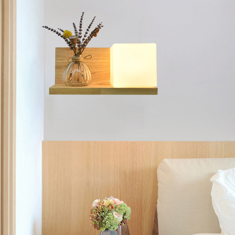 Lámpara de Aplique de Pared de 1 Luz de Madera con Pantalla de Vidrio Rectangular Retorcida Cuadrada Creativa Contemporánea para Dormitorio 