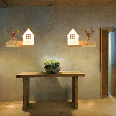 Lámpara de Aplique de Pared de 1 Luz de Madera con Pantalla de Vidrio Rectangular Retorcida Cuadrada Creativa Contemporánea para Dormitorio 