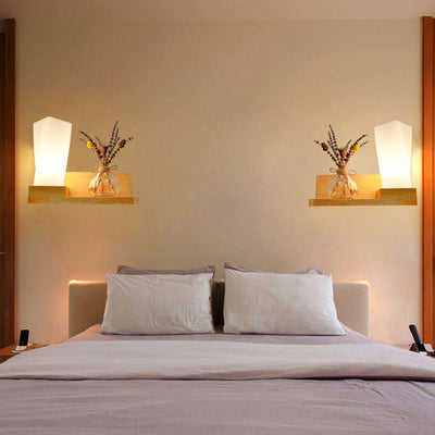 Lámpara de Aplique de Pared de 1 Luz de Madera con Pantalla de Vidrio Rectangular Retorcida Cuadrada Creativa Contemporánea para Dormitorio 