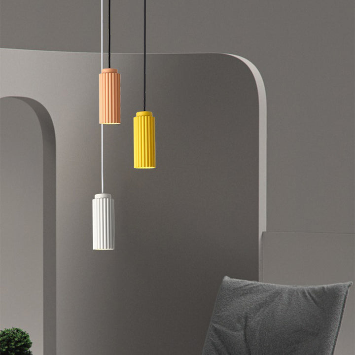 Contemporary Nordic Striped Cylinder Aluminum Iron Shade 1-Light Pendant Light For Living Room