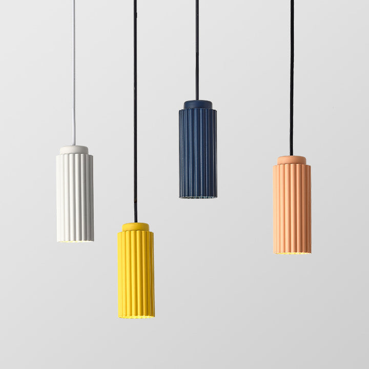 Suspension contemporaine nordique à rayures cylindriques en aluminium et fer, 1 lumière pour salon 