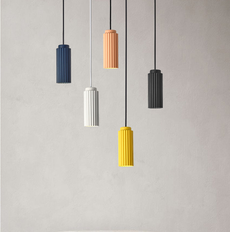 Suspension contemporaine nordique à rayures cylindriques en aluminium et fer, 1 lumière pour salon 