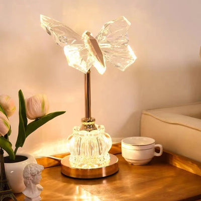 Modern Art Deco Pod Butterfly Hardware Glass Base Acrylic Shade LED Table Lamp For Bedroom