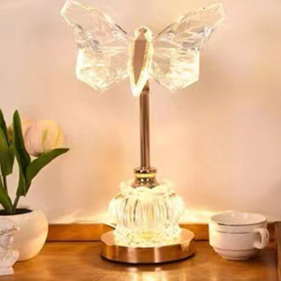 Modern Art Deco Pod Butterfly Hardware Glass Base Acrylic Shade LED Table Lamp For Bedroom