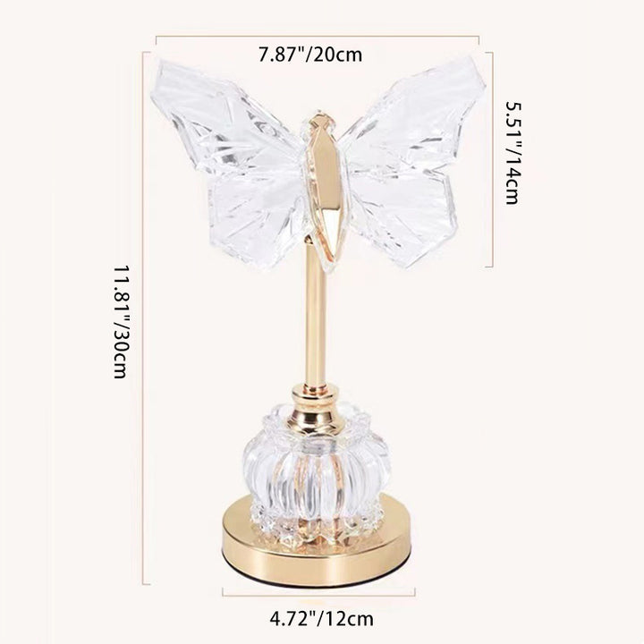 Modern Art Deco Pod Butterfly Hardware Glass Base Acrylic Shade LED Table Lamp For Bedroom