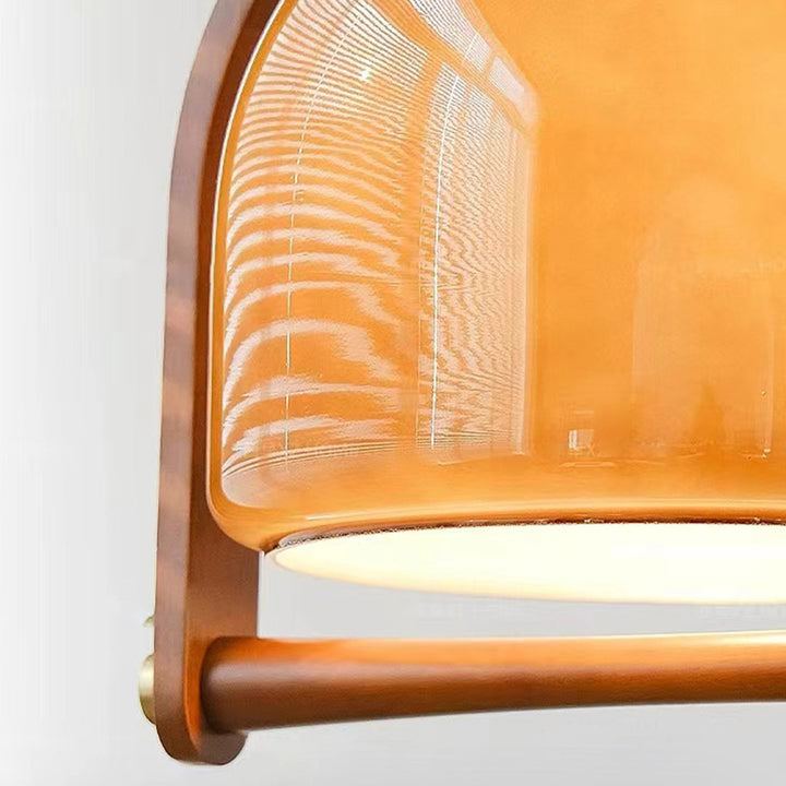 Contemporary Retro Stretchable Round Arch Solid Wood Frame Glass Shade 1-Light Pendant Light For Living Room