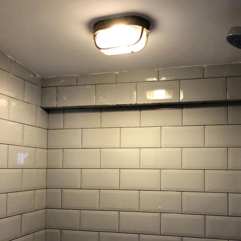 Lustre encastré 1 lumière avec abat-jour en verre, cadre en aluminium rectangulaire carré étanche de style vintage traditionnel pour salle de bain 