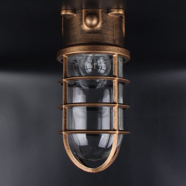 Traditional Vintage Cylinder Horizontal Bar Aluminum Frame Glass Shade 1-Light Flush Mount Ceiling Light For Living Room