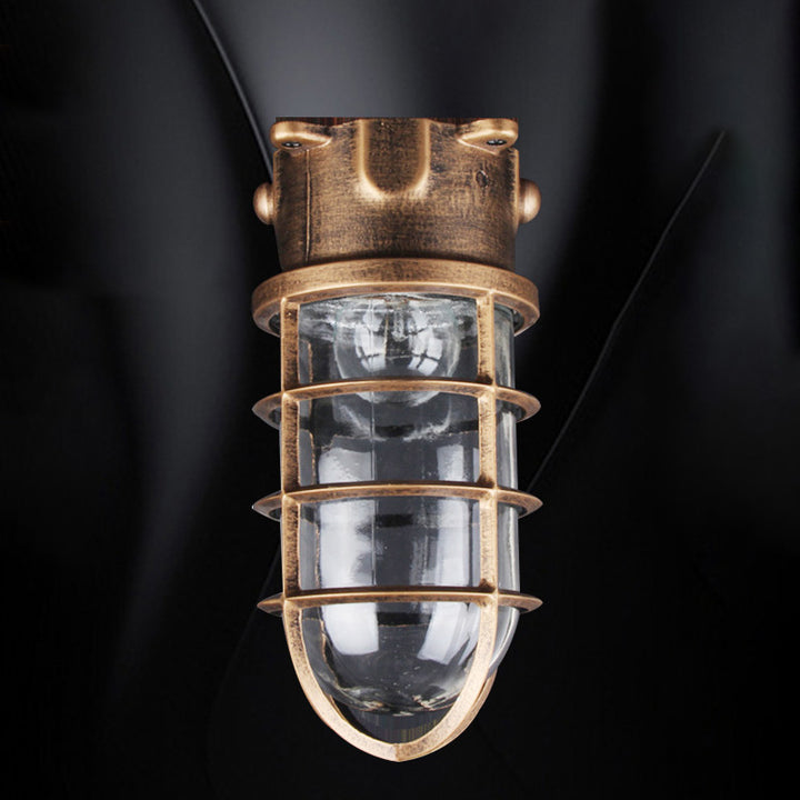 Traditional Vintage Cylinder Horizontal Bar Aluminum Frame Glass Shade 1-Light Flush Mount Ceiling Light For Living Room