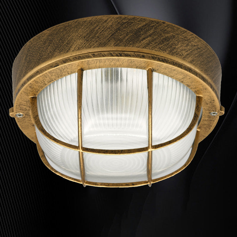 Montaje empotrado de techo de 1 luz con marco de aluminio redondo industrial contemporáneo y pantalla de vidrio a rayas para pasillo 
