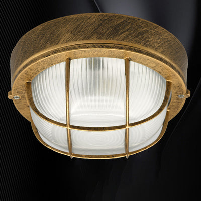 Contemporary Industrial Round Aluminum Frame Striped Glass Shade 1-Light Flush Mount Ceiling Light For Hallway