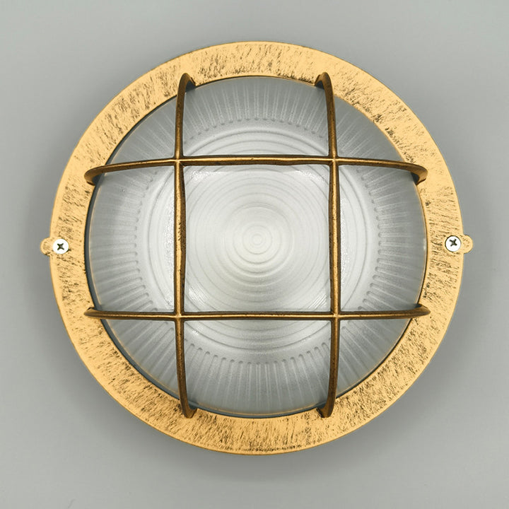 Montaje empotrado de techo de 1 luz con marco de aluminio redondo industrial contemporáneo y pantalla de vidrio a rayas para pasillo 