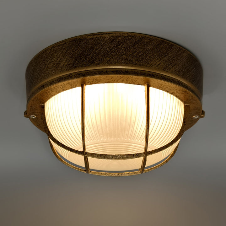 Montaje empotrado de techo de 1 luz con marco de aluminio redondo industrial contemporáneo y pantalla de vidrio a rayas para pasillo 