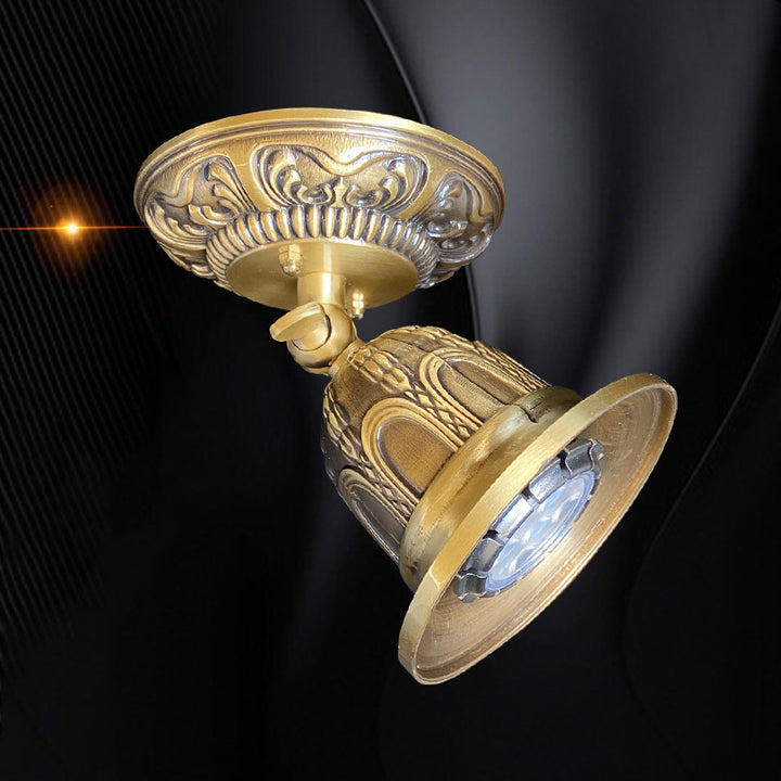 Luz de techo semi empotrada de 1 foco con pantalla de cobre tallada redonda de ángulo ajustable vintage tradicional para sala de estar 