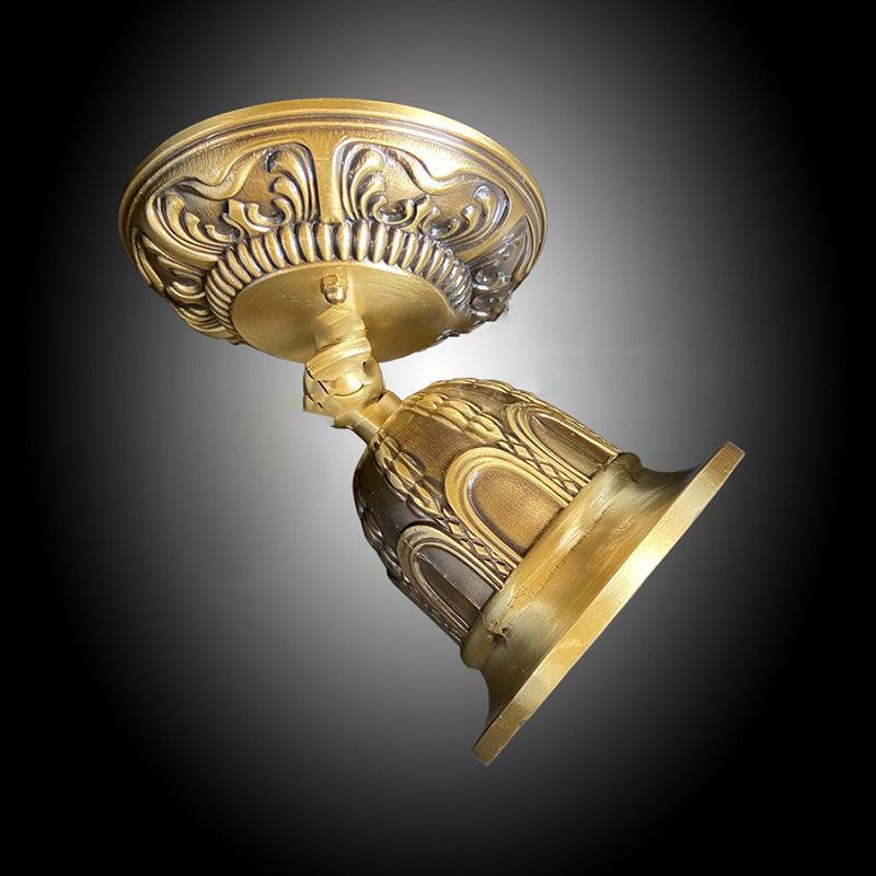 Luz de techo semi empotrada de 1 foco con pantalla de cobre tallada redonda de ángulo ajustable vintage tradicional para sala de estar 
