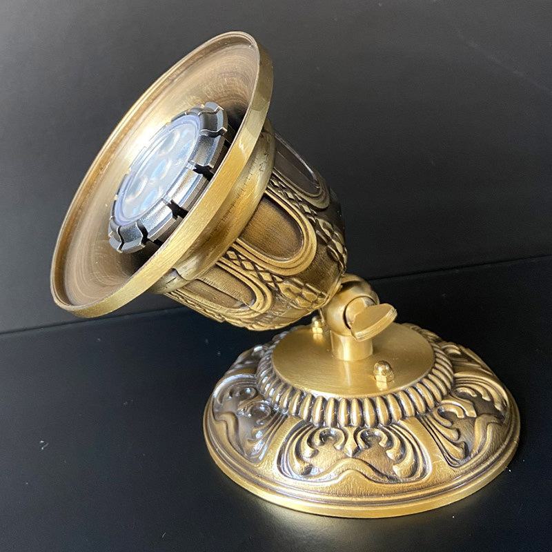 Luz de techo semi empotrada de 1 foco con pantalla de cobre tallada redonda de ángulo ajustable vintage tradicional para sala de estar 