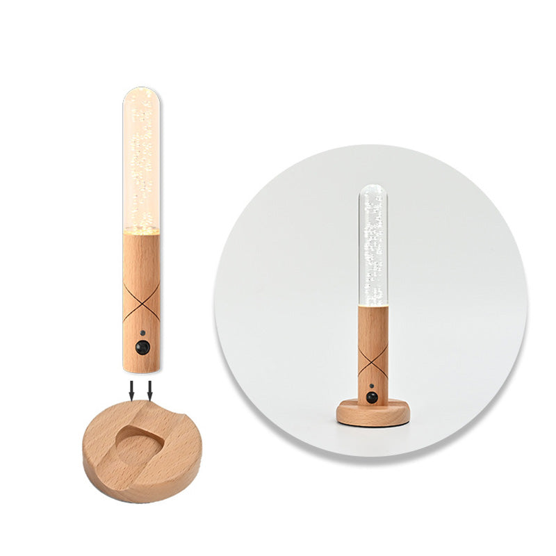 Luz nocturna LED de sensor recargable cilíndrica minimalista moderna de madera y plexiglás para dormitorio 