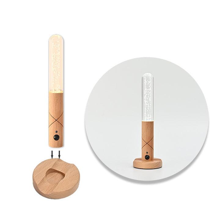 Luz nocturna LED de sensor recargable cilíndrica minimalista moderna de madera y plexiglás para dormitorio 