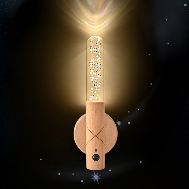 Luz nocturna LED de sensor recargable cilíndrica minimalista moderna de madera y plexiglás para dormitorio 