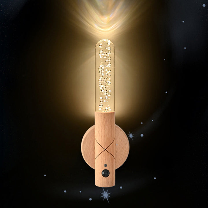 Luz nocturna LED de sensor recargable cilíndrica minimalista moderna de madera y plexiglás para dormitorio 
