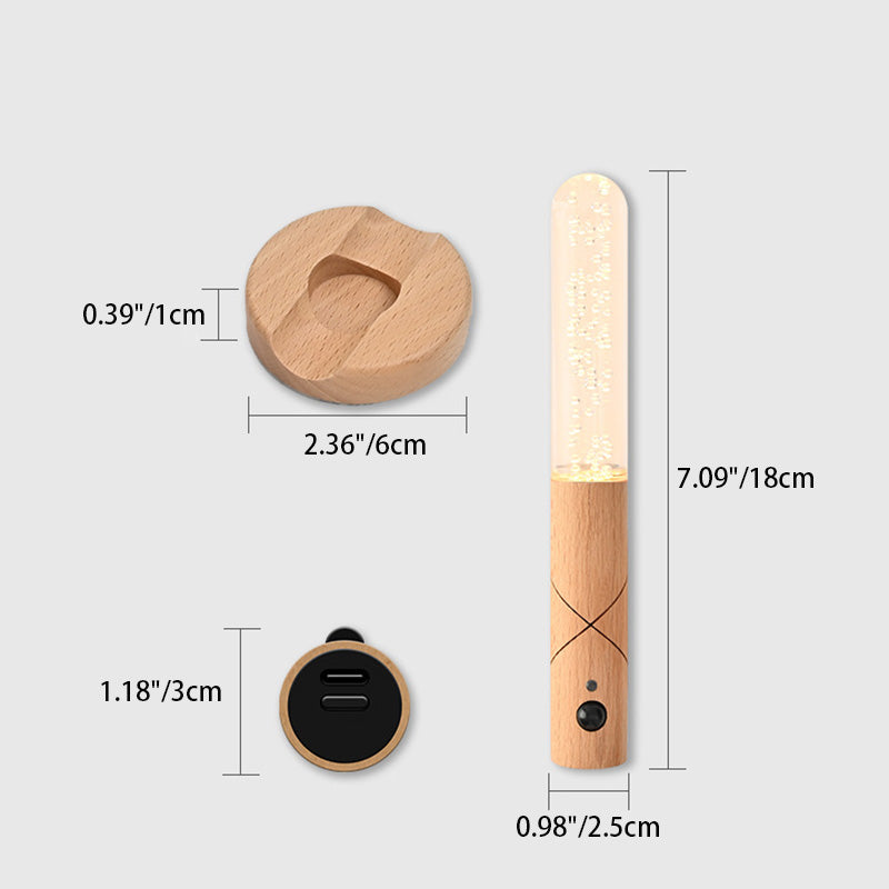 Luz nocturna LED de sensor recargable cilíndrica minimalista moderna de madera y plexiglás para dormitorio 