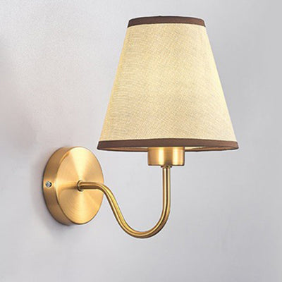 Contemporary Nordic Round Curved Rod Iron Fabric Shade 1-Light Wall Sconce Lamp For Living Room