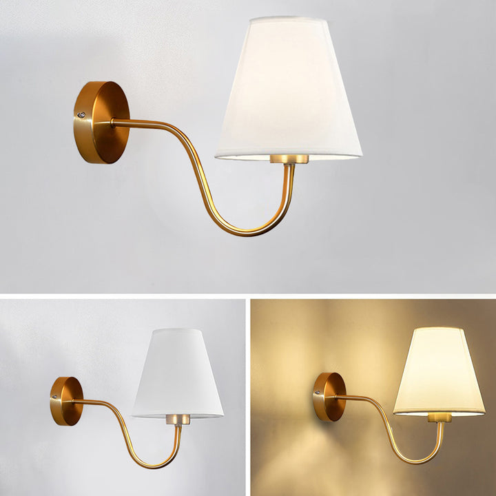 Applique murale 1 lumière avec abat-jour en tissu et tige courbée en fer moderne nordique pour salon 
