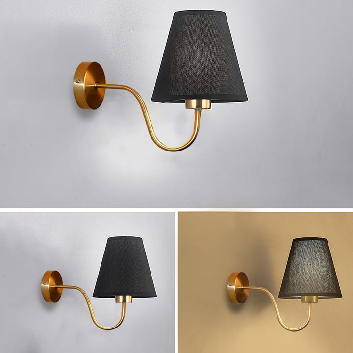 Applique murale 1 lumière avec abat-jour en tissu et tige courbée en fer moderne nordique pour salon 