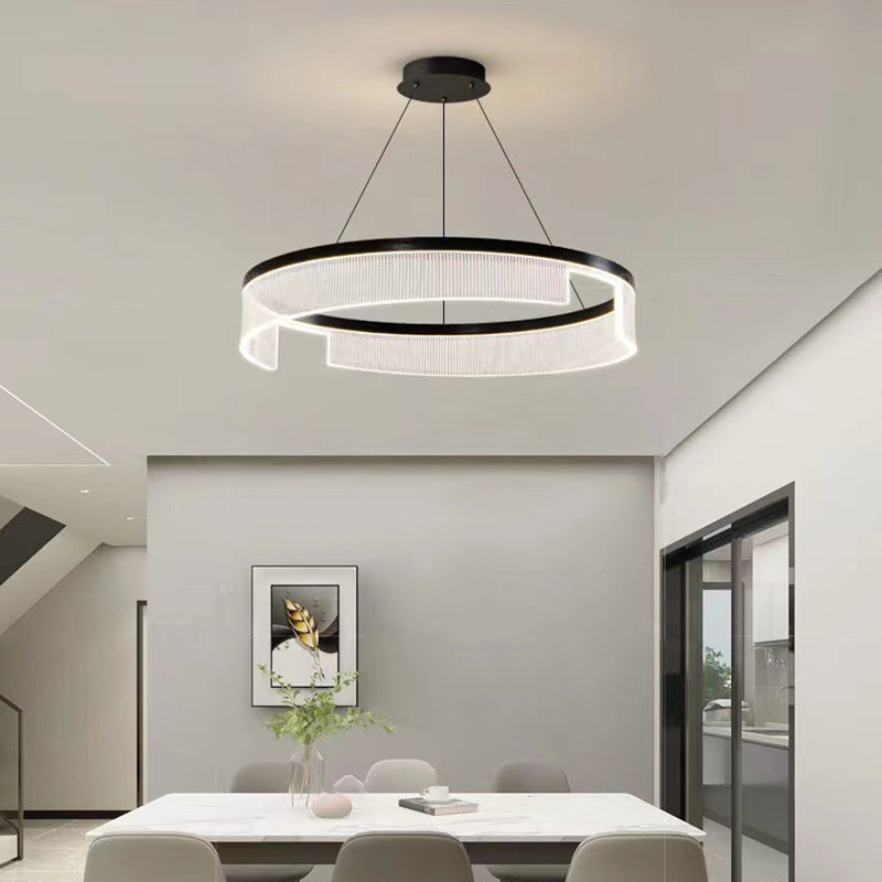Lustre LED en aluminium, fer et acrylique rond minimaliste moderne pour salon 